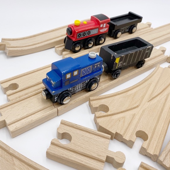 Assorted Wooden Trains & Train Tracks 20 Items In The Lot - Picture 5 of 14